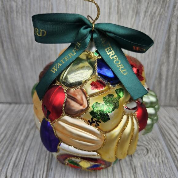 Waterford Glass Ornament Fruit Bowl Hand Painted Holiday Decor Ribbon 5 Inch Art - Picture 1 of 9
